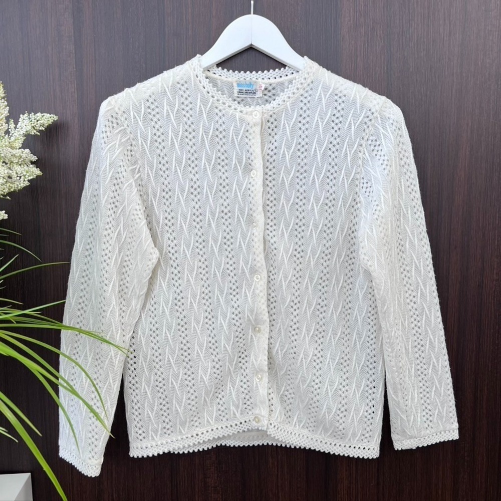 Vintage 80s Miss Holly Lace Cardigan Sweater Women's M/L -Acrylic -Made in Japan